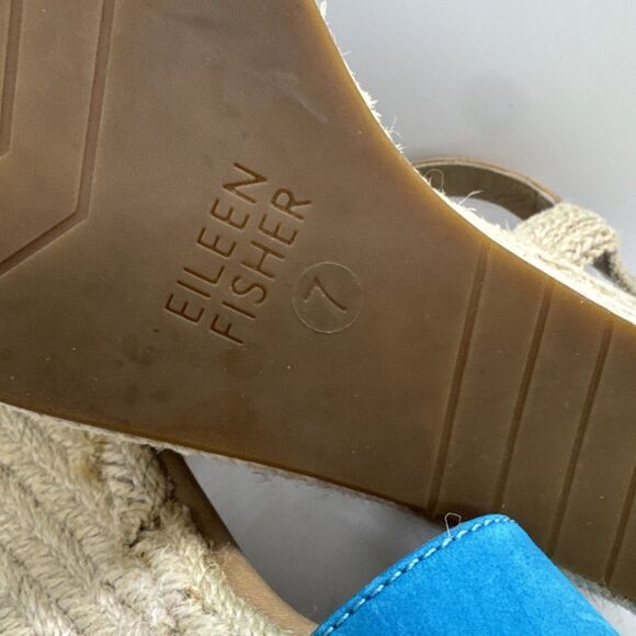 Eileen Fisher Blue & Tan Espadrille Platform Wedge Sandals Shoes Womens 7 - Picture 9 of 10